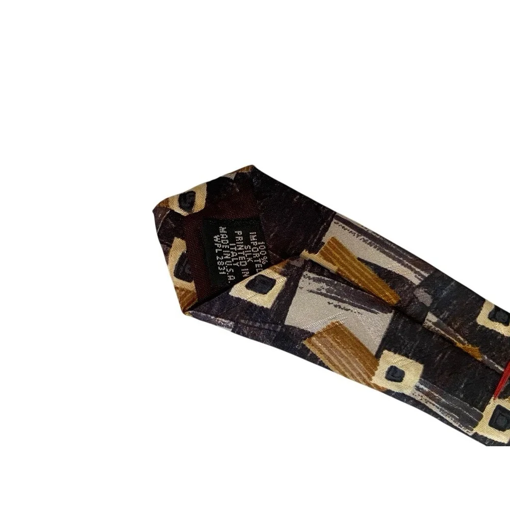 Zylos‎ George Machado Mens Silk Tie Abstract Geometric Brown Gray Made in USA